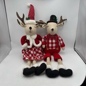 Set 2 Large Tabletop Christmas Reindeer 24" with Dangling Legs Figures Boy Girl
